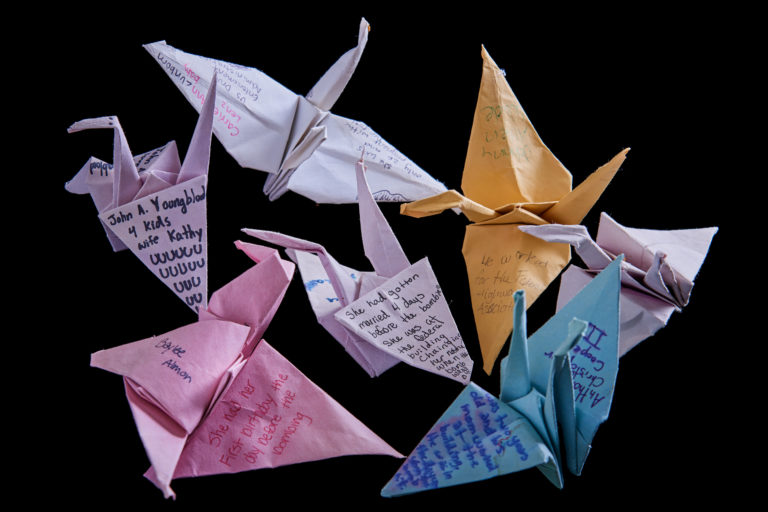 Paper Cranes with Victims’ Names Written on Them